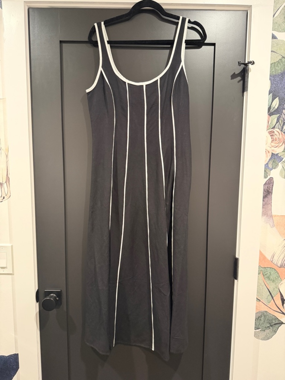 LOFT Black Maxi Tank Dress with White Piping